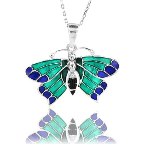 Butterfly Necklace 925 Sterling Silver Colorful Nature Charm Bridesmade Nature Lover Gift