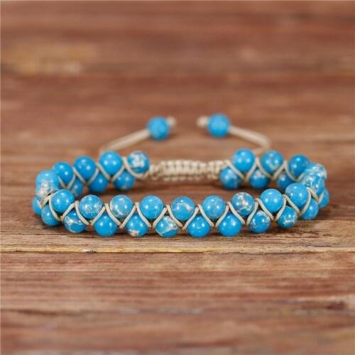 6mm Natural Stone beaded Braided Bracelets Boho Macrame Bracelet Gemstones beaded Wrap Bracelet Handmade Jewelry Dropshipping