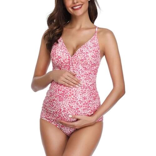 1 Piece Floral Printed Beach Swimsuit Pregnant Women Swimwear Deep V-neck Sleeveless Bathing Suits for Summer