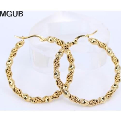 MGUB New design Diameter 30MM-50MM distortion Hoop Earrings Gold Color Stainless Steel Jewelry Circle Earrings For Women LH508