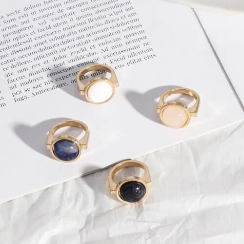 Blue White Rose Pink Quartz Natural Stone Ring Gold Color Natural Stone ring for women Hand Jewelry