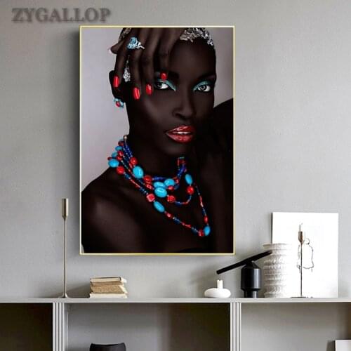 Modern Wall Art Black Woman Canvas Painting On The Wall African Women Poster Print Wall Pictures for Living Room Decor Tableau