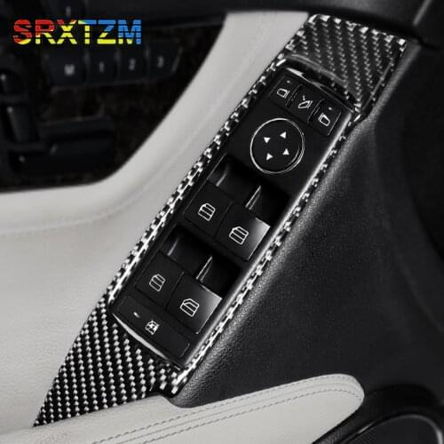 SRXTZM Car Styling Carbon fiber Window Lifter Control Frame Switch Armrest Panel Stickers Trim For Mercedes-Benz W204 C Class