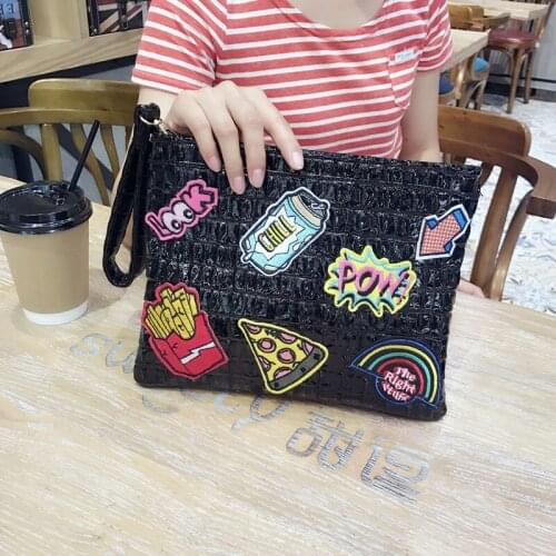 SJ Women Leather Shoulder Bags Female Messenger Bag Cartoon Korean Hand Bag Envelope Personality Embroidery Badges Crocodile New