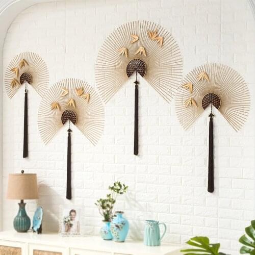 Modern Wrought Iron Fan Wall Hanging Pendant Livingroom Dining Room Wall Mural Ornaments Hotel Porch Wall Sticker Crafts Decor