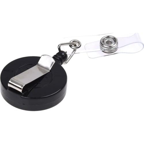 Recoil Retractable Yo Yo Key Ring PULL CHAIN Belt Clip ID CARD Holder Ski Pass - Black
