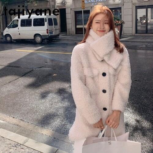 2021 Jacket Womens Real Fur Coats Women 100% Wool Jackets Sweet Womens Sheep Fur Long Coat Slim Abrigo Mujer TN1409