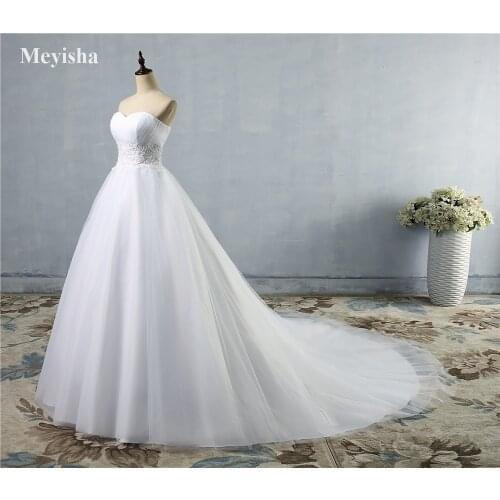 ZJ9008 New Design A-line Sheer Neckline With Crystal Beads Tulle & Lace Wedding Dress 2019 Bridal Dress size 2-26W Free shipping