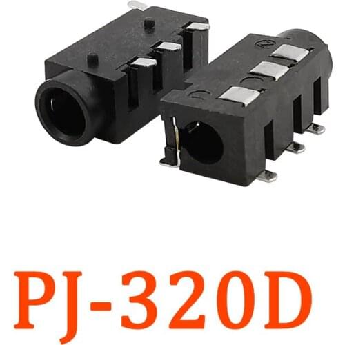 10Pcs/Lot 3.5MM Headphone Jack PJ-320D 4Pin SMD 3.5mm Female Jack Headphone Audio PCB Mount Connector Black PJ320D Jack Adapter