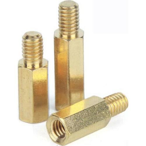 10Pcs M3 M4 Male-Female Solid Brass Hex Standoff Spacer Studs M3/M4*L+3/4/5/6mm Metric Hexagon Pillars Screw For PCB Motherboard