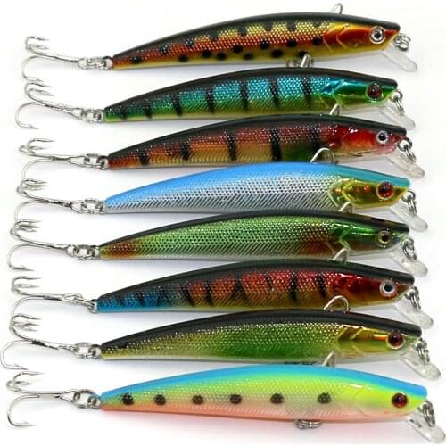 16pcs Minnow Hard Lures 8 Colors Artificial Plastic Fishing Hooks 9.5cm 8.2g Fishing Wobblers Pesca Fishing Tackles (MI028)