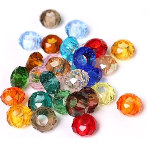 20Pcs Crystal Glass Big Hole Beads 8x14mm Red Spacer Large Hole Beads Bracelet DIY Jewelry Faceted Rondelle Crafts Wholesale