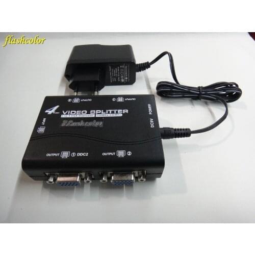 2020 Year Flashcolor 1 to 4 ports VGA video splitter 1-in-4-out 250MHz device 1920*1440 4 Port VGA Monitor Splitter Adapter 1x4