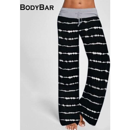 2021 Loose Tie-dye Trousers Summer Elastic Wide-leg Pants Womens Plus Size Striped Pants Casual Loose Sports Sweatpant For Lady