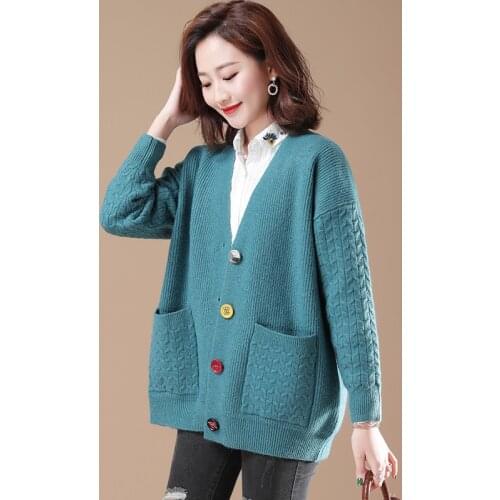 2021 spring and autumn fashion new western style sweater womens jacket Korean version loose wild knitting outer women cardigan