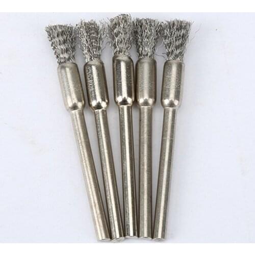 5Pcs Pencil Brushes Stainless Steel Mounted Wire Wheel Mandrel Set Dremel Accessory Rotary Tools 3.17mm Shank Mandrel Silver