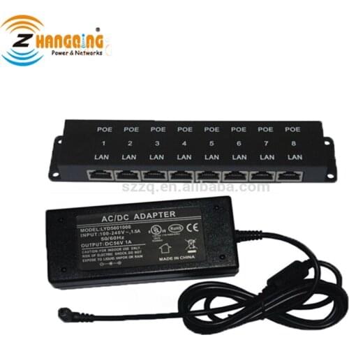 8 Port 100Mbps PoE Injector PoE Patch Panel With 48V 60W Power Supply For 802.3af/at Devices