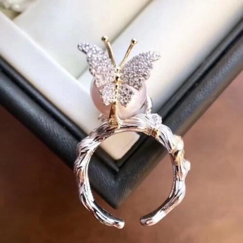 D424 Pearl Ring Fine Jewelry 925 Sterling Silver Round 10-11mm Nature Fresh Water White Pearls Rings for Women Fine Presents