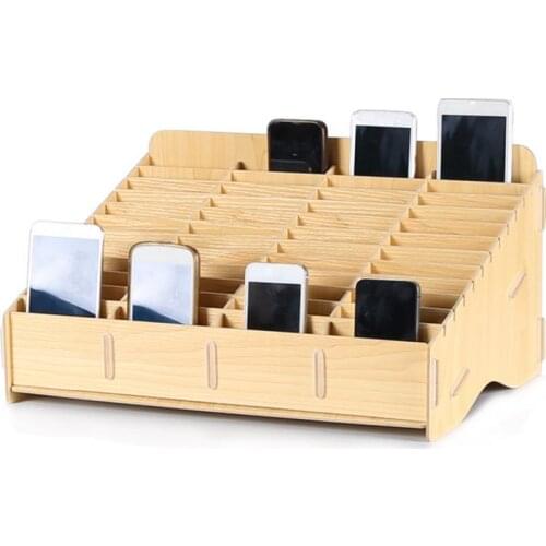 Wooden Mobile Phone Management Storage Box Creative Desktop Office Meeting Finishing Grid Multi Cell Phone Rack Shop Display