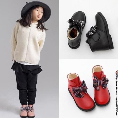 Children Snow Boots girls Kids Cute Ankle Boots with fur Keep Warm Thicken Princess shoes with Bow Non-slip Cotton