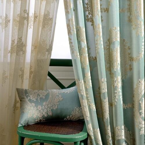 European Luxury Jacquard Yarn Curtains for Living Room Blue Silk Tulle Curtains Green/Brown Luxury Tulle for Bedroom HM151B *15