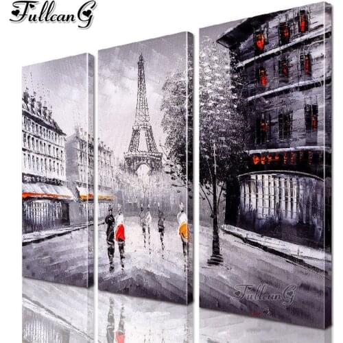 FULLCANG Retro tower street view people mosaic 5d diy diamond painting cross stitch full rhinestone embroidery kits FG0071