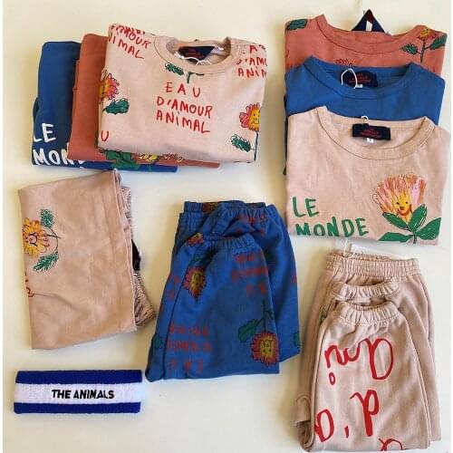 2021 Spring Summer TAO Cartoon Cute Printed Flowers All-match Kids Girl T-shirts and Skirts Suit Kids Girls Pants Clothes Sets