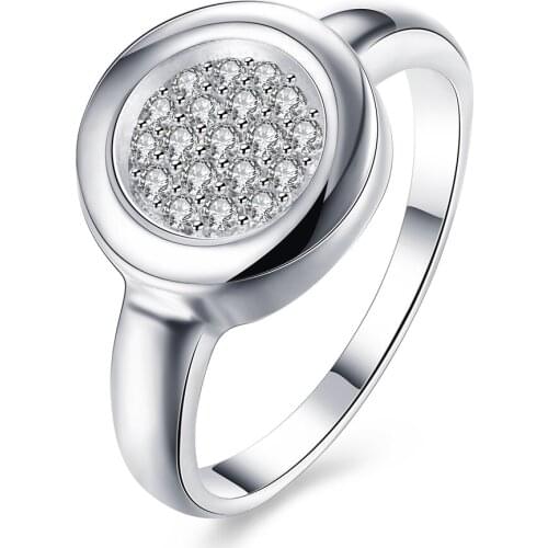 Hot Sale Exquisite Circular White Crystal Ring 925 Sterling Silver Engagement Wedding Ring Size 8 R293