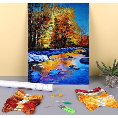 Landscape Sunny Autumn Printed Canvas 11CT Cross-Stitch DIY Embroidery Set DMC Threads Craft Hobby Needlework Painting Sales