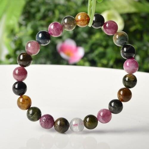 Fine Jewelry Exquisite Hand-String Natural Five-Color National Wind 8mm Single Ring Tourmaline Bracelet