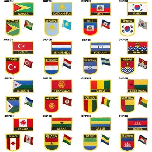 Cambodia Gabon Ghana Canada Guinea-Bissau National Flag Embroidered Iron on Patches for Clothing Metal badges DIY Saw on Patches