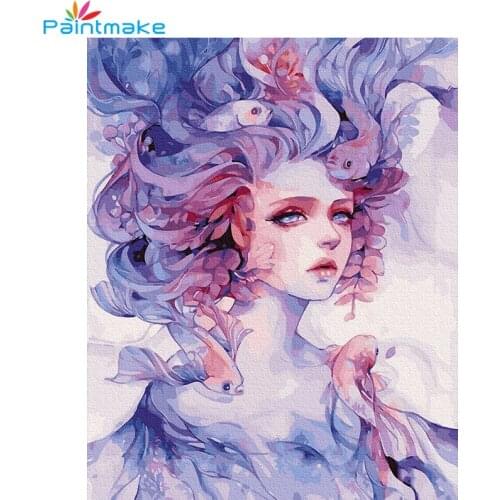 Paintmake Portrait DIY Paint By Numbers no frame Abstract Girl fish Canvas Painting For Home Room Decor Wall Art picture Gift