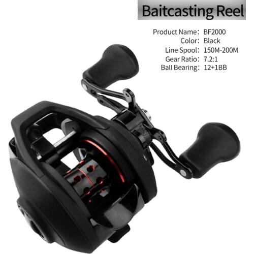 Baitcasting Reel High Speed 7.2:1 Gear Ratio 12+1BB Fresh/Saltwater Magnetic Brake System Ultralight Fishing Reel BF2000