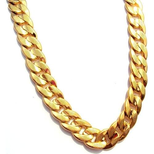 Classics REAL 14 K Solid Gold FINISH two-sided sequence sand Cuban Link Chain Necklace 60 CM