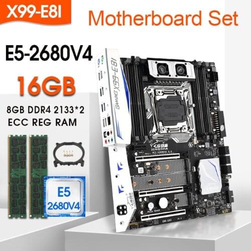 JINGSHA X99 E8I LGA 2011-3 Motherboard Set With E5 2680V4 Process And 2 x 8GB = 16GB DDR4 2133MHZ ECC REG RAM M.2 WIFI NVME M.2