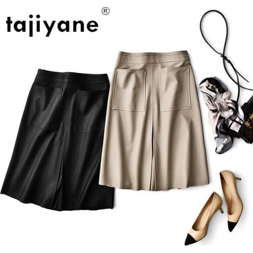 Leather Sheepskin 100% Skirt Women Black High Waist Skirt Korean Fashion Midi Skirts Womens 2021 Jupe Femme Pph4722