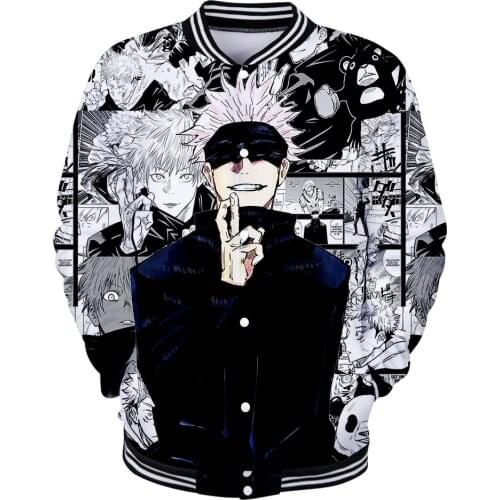 Jujutsu Kaisen Clothes 3D Baseball Jackets Women/Men Long Sleeve Coat Harajuku Casual Streetwear Unisex Oversized Tracksuit