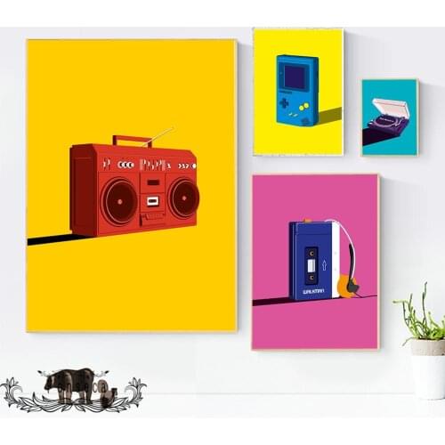 Nordic Retro Style Walkman Record Radio Magnetic Tape Canvas Painting Colorful Cassette Player Music Prints Posters Home Decor