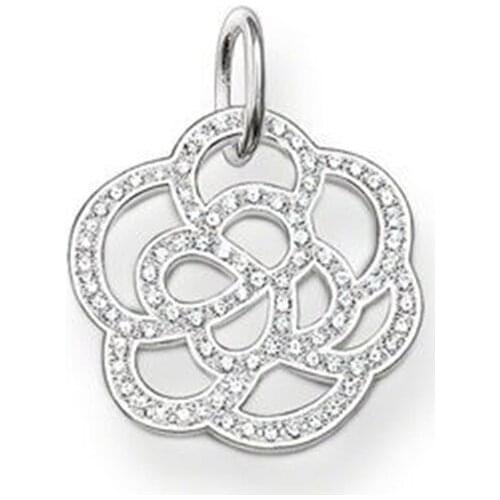 Small Hollow Rose Flower Pendants in Silver & Zirconia Fit Necklaces Chains, Most Fashion Glam Jewelry Pendant Gift for Women