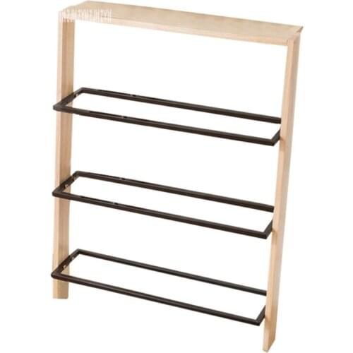 0811 Multi-Layer Wood Shoe Rack Assembly Solid Wood lron Frame Shoe Cabinet Simple Modern Large-Capacity Wall Door Storage Shelf