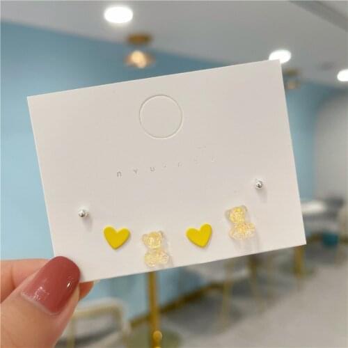 New Cute Animal Cartoon Children Earrings for Women Girl Yellow Little Bear Heart Stud Earrings Set Summer Fashion Jewelry Gift