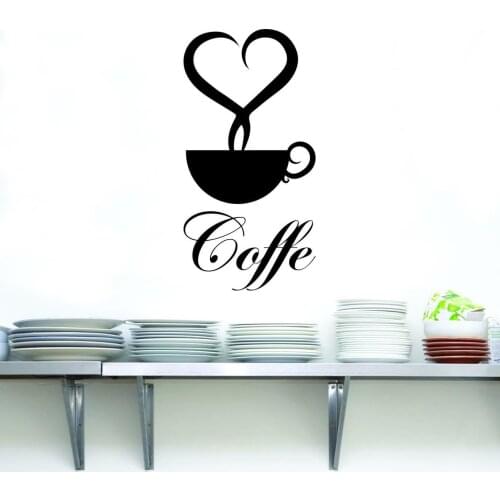 Aroma Of Coffee Accompanied By Love Kitchen Wall Sticker And Decal Detachable Art Mural Stencil Silhouette GA068