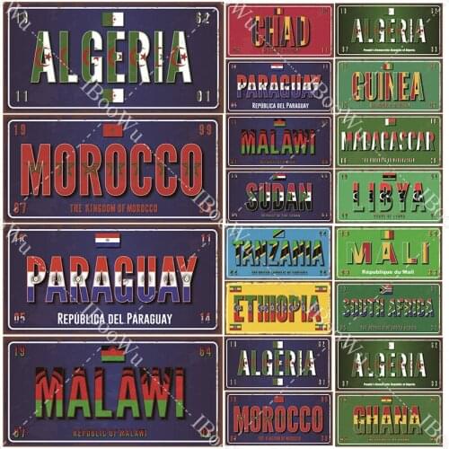 Country Names Vintage Metal Poster Retro Tinplate National Flag Tin Signs Board Pub Bar Cafe Garage Wall Decor 15x30cm