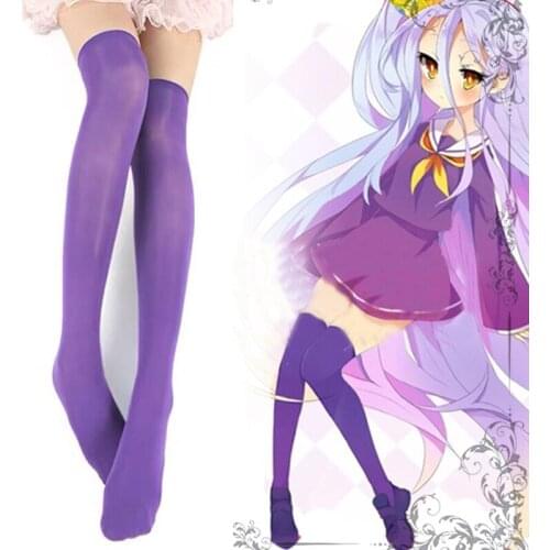 No Game No Life Shiro Cosplay Purple Socks Fashion Stockings Thigh High Over Knee High Socks Female Long Knee Sock Accessory