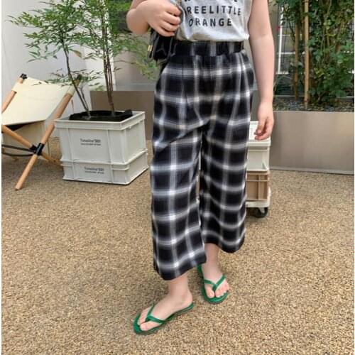 2021 new girls boys plaid long pants cotton summer cool kids pants