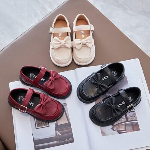 New Girls Bow-knot Princess Leather Shoes Spring Autumn 2021 Kids Soft Bottom Shoes Children Leisure Flats Cute Sweet All-match