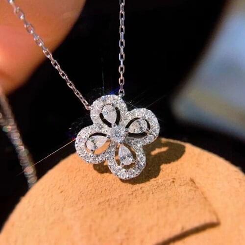 New Water Drop 925 Sterling Silver Necklace Clover Design Zircon Clavicle Chain Female Bride Jewelry Gift Ladies Necklace
