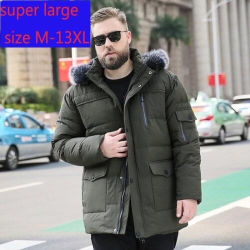 New Men Suepr Large Chest 13XL 185cm Fur Collar Down Jacket Clothing White Duck Down Thick Loose Casual Coat Plus Size M-13XL
