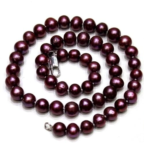 Purple Near Round Freshwater Pearl Necklace 7.5-9mm 18INCH