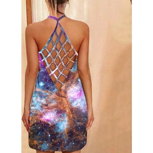 Sexy Backless Hollow Out Dresses Women V-neck Beach Sexy Dress Spring Summer Sleeveless Party Ladies Off-Shoulder Dress D30